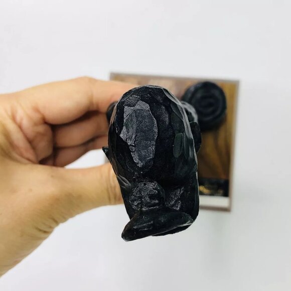 Vtg Carved Coal Underground Miner Black Diamonds 8.5" Man Statue Figurine Wood - Picture 8 of 8